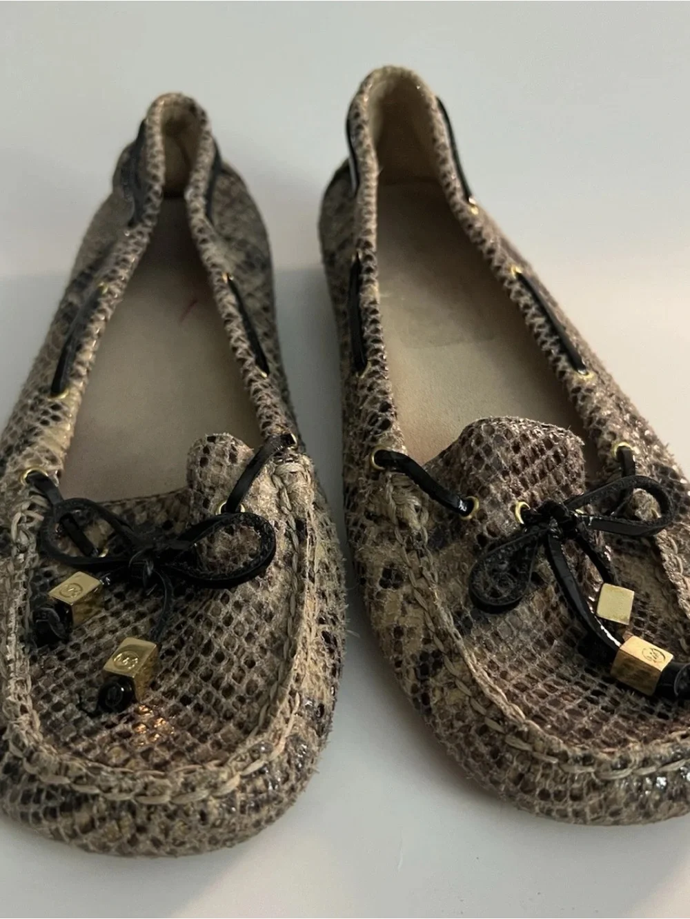 Michael Kors Snake-Print Moccasin Loafers in Brown and Black